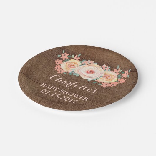 Peach Floral Rustic Baby shower Bord (Gekanteld)