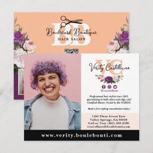 Peach Floral Salon Stylist Fotomarketing Briefkaart