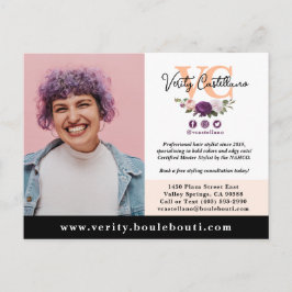 Peach Floral Salon Stylist Fotomarketing Briefkaart