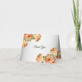 Peach Floral Silver Glitter Modern Wedding Party Bedankkaart