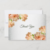 Peach Floral Silver Glitter Modern Wedding Party Bedankkaart (Voorkant)