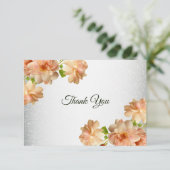 Peach Floral Silver Glitter Modern Wedding Party Bedankkaart (Staand voorkant)
