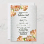 Peach Floral Silver Glitter Rehearsal Dinner Kaart (Voorkant)