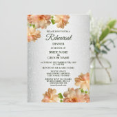 Peach Floral Silver Glitter Rehearsal Dinner Kaart (Staand voorkant)