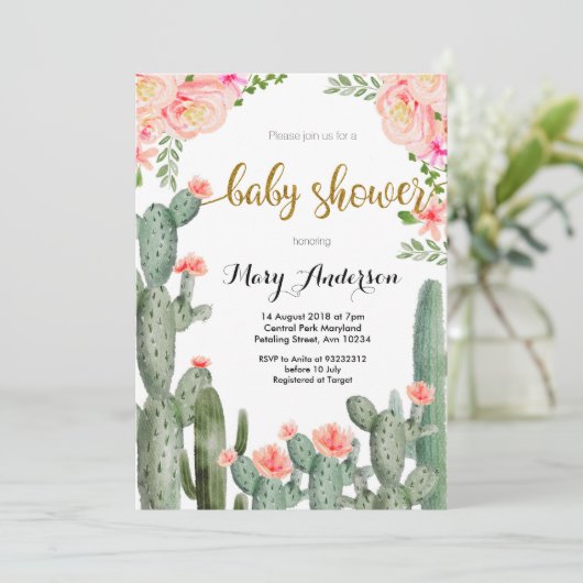 Peach Floral Succulent zomers Baby shower Kaart (Staand voorkant)