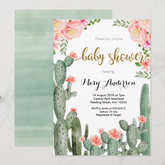 Peach Floral Succulent zomers Baby shower Kaart (Voorkant / Achterkant)