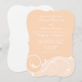 Peach Floral Swirl Bracket Wedding Invitae Kaart (Voorkant / Achterkant)