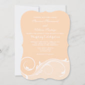 Peach Floral Swirl Bracket Wedding Invitae Kaart (Voorkant)