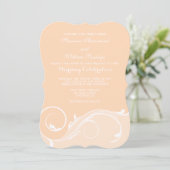 Peach Floral Swirl Bracket Wedding Invitae Kaart (Staand voorkant)