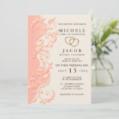 Peach Floral Swirl Wedding and RSVP Kaart (Staand voorkant)
