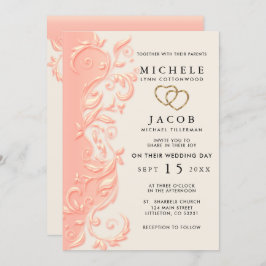 Peach Floral Swirl Wedding and RSVP Kaart