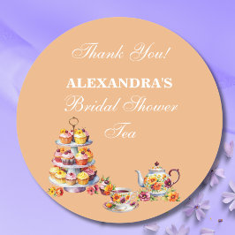 Peach Floral Tea Party Bridal Shower Favor  Ronde Sticker