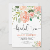 Peach floral tea party bridale doucheuitnodigingen kaart (Voorkant)