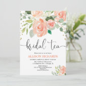 Peach floral tea party bridale doucheuitnodigingen kaart (Staand voorkant)