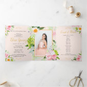 Peach Floral Trifold Quinceanera Invitation Drieluik Uitnodiging (Binnen)