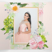 Peach Floral Trifold Quinceanera Invitation Drieluik Uitnodiging (Binnenkant midden)