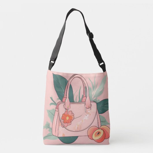 Peach Floral Vibes Purse AI art Crossbody Tas (Achterkant)