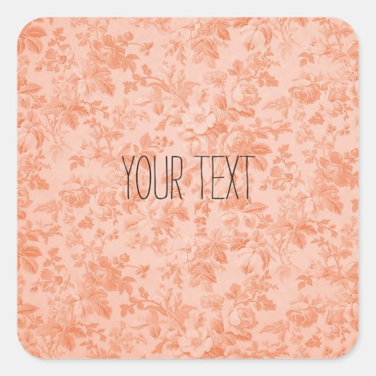Peach Floral Vierkante Sticker (Voorkant)