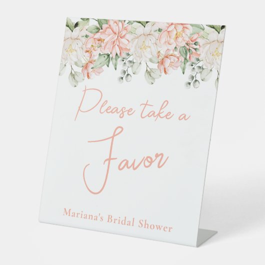 Peach Floral Vrijgezellenfeest Favoriet Reclamebord Met Voetstuk (Voorkant)