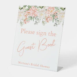 Peach Floral Vrijgezellenfeest gastenboek tafel Reclamebord Met Voetstuk