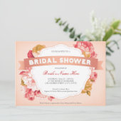 Peach Floral Vrijgezellenfeest Invite Kaart (Staand voorkant)