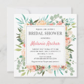 Peach Floral Vrijgezellenfeest Waterverf Peony Roz Kaart (Voorkant)