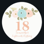 Peach Floral Waterverf 18th Birthday Girl Sticker<br><div class="desc">Peach Floral Waterverf 18th Birthday Girl Sticker Voor het collectie,  bezoek de Niche and Nest store We hebben kunstwerk gebruikt van: Freshmint Paperie https://www.etsy.com/shop/FreshmintPaperie</div>