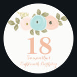 Peach Floral Waterverf 18th Birthday Girl Sticker<br><div class="desc">Peach Floral Waterverf 18th Birthday Girl Sticker Voor het collectie,  bezoek de Niche and Nest store We hebben kunstwerk gebruikt van: Freshmint Paperie https://www.etsy.com/shop/FreshmintPaperie</div>