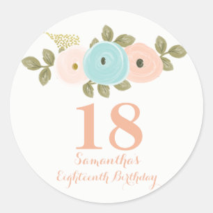 Peach Floral Waterverf 18th Birthday Girl Sticker