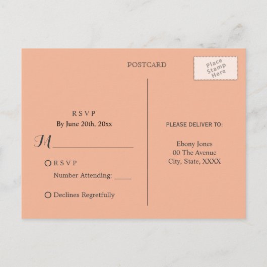 Peach Floral Waterverf Baby shower RSVP Briefkaart (Achterkant)