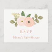 Peach Floral Waterverf Baby shower RSVP Briefkaart (Voorkant)