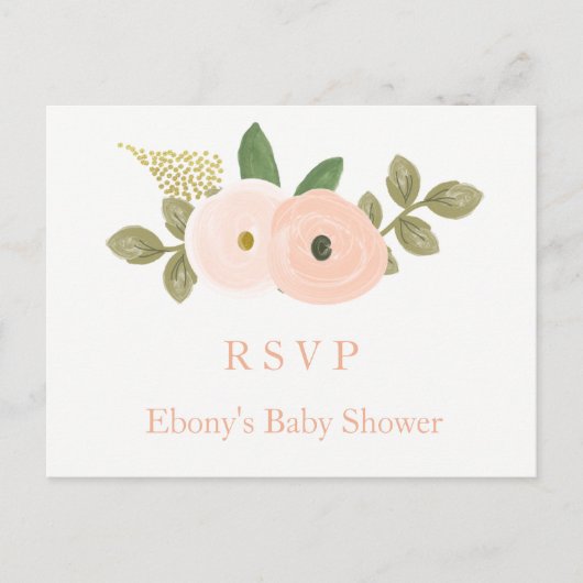 Peach Floral Waterverf Baby shower RSVP Briefkaart (Voorkant)