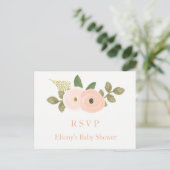 Peach Floral Waterverf Baby shower RSVP Briefkaart (Staand voorkant)