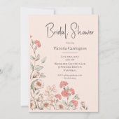 Peach Floral Waterverf Bridal Shower Invitation Kaart (Voorkant)