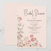 Peach Floral Waterverf Bridal Shower Invitation Kaart (Voorkant / Achterkant)