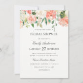 Peach Floral Waterverf Bridal Shower Invitation Kaart (Voorkant)