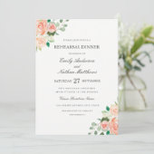 Peach Floral Waterverf bruiloft repetitie diner Kaart (Staand voorkant)