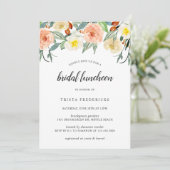 Peach Floral Waterverf Elegant Bridal Luncheon Kaart (Staand voorkant)