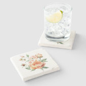 Peach Floral Waterverf Home Decor Stenen Onderzetter (Zijkant)