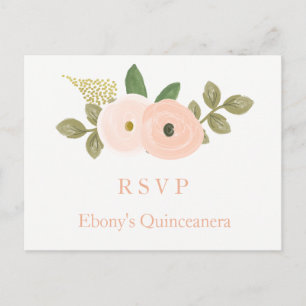 Peach Floral Waterverf Quinceanera RSVP Briefkaart