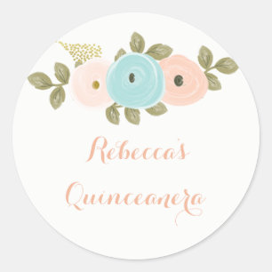 Peach Floral Waterverf Quinceanera Sticker