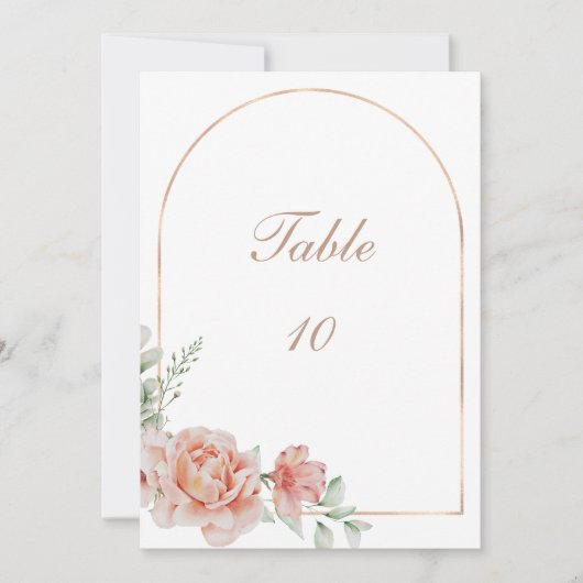 Peach Floral Waterverf Trouwtafel nummer Kaarten (Voorkant)
