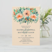 Peach Floral Waterverf Wedding Invitations (Staand voorkant)