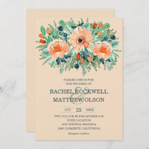 Peach Floral Waterverf Wedding Invitations
