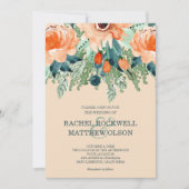 Peach Floral Waterverf Wedding Kaart (Voorkant)