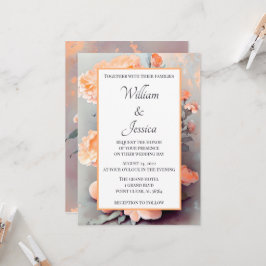 Peach Floral Waterverf Wedding Kaart