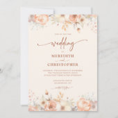 Peach Floral Waterverf Wedding Kaart (Voorkant)