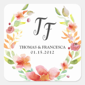 Peach Floral Waterverf Wedding Stickers
