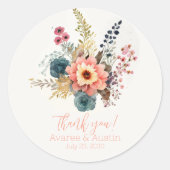 Peach Floral Weddenschap Bedankt Ronde Sticker (Voorkant)