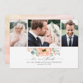 Peach Floral Wedding 3 foto's Bedankkaart (Voorkant / Achterkant)